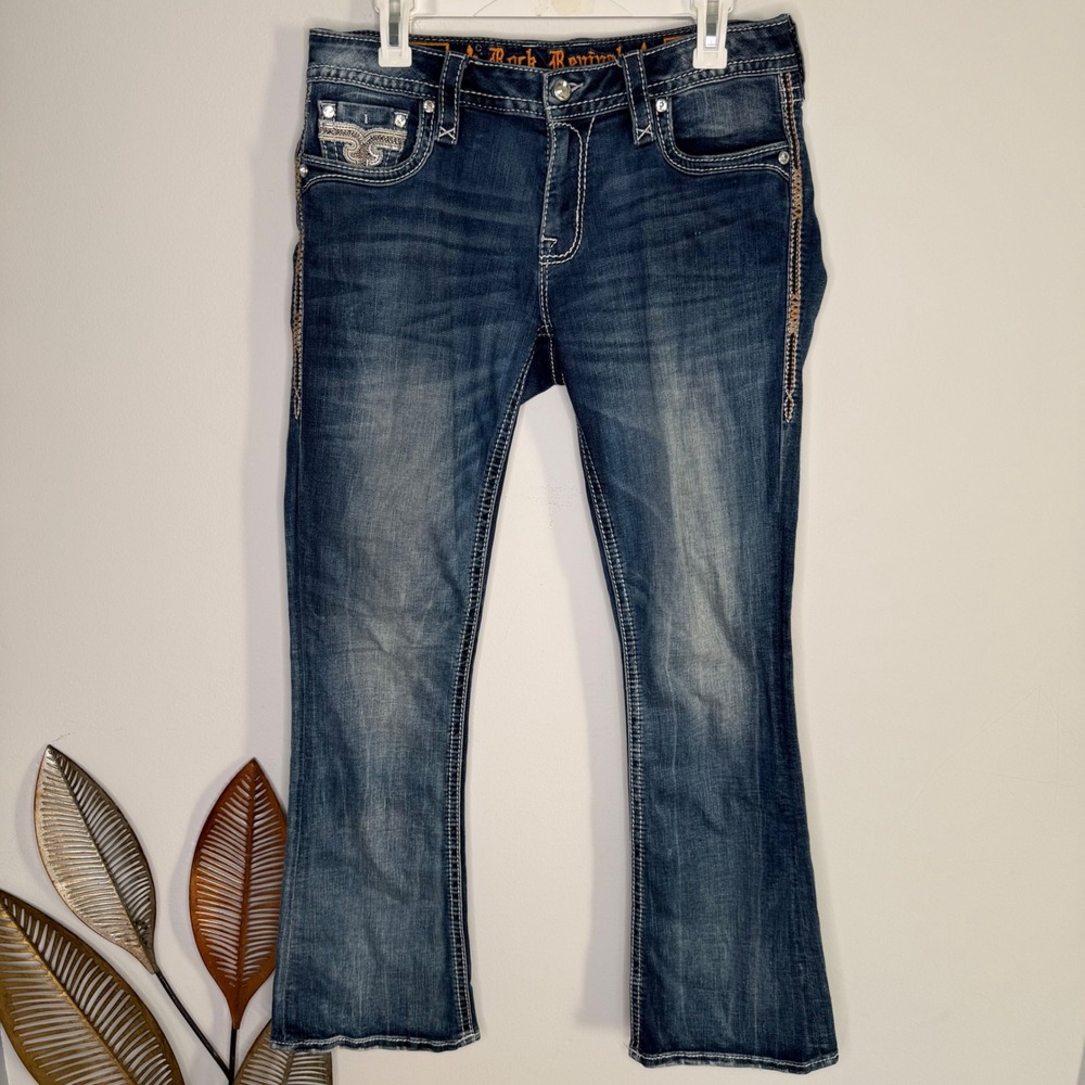Rock Revival Pilkin Bootcut Jeans Embroidered Sequin Rhinestone 29 Pocket